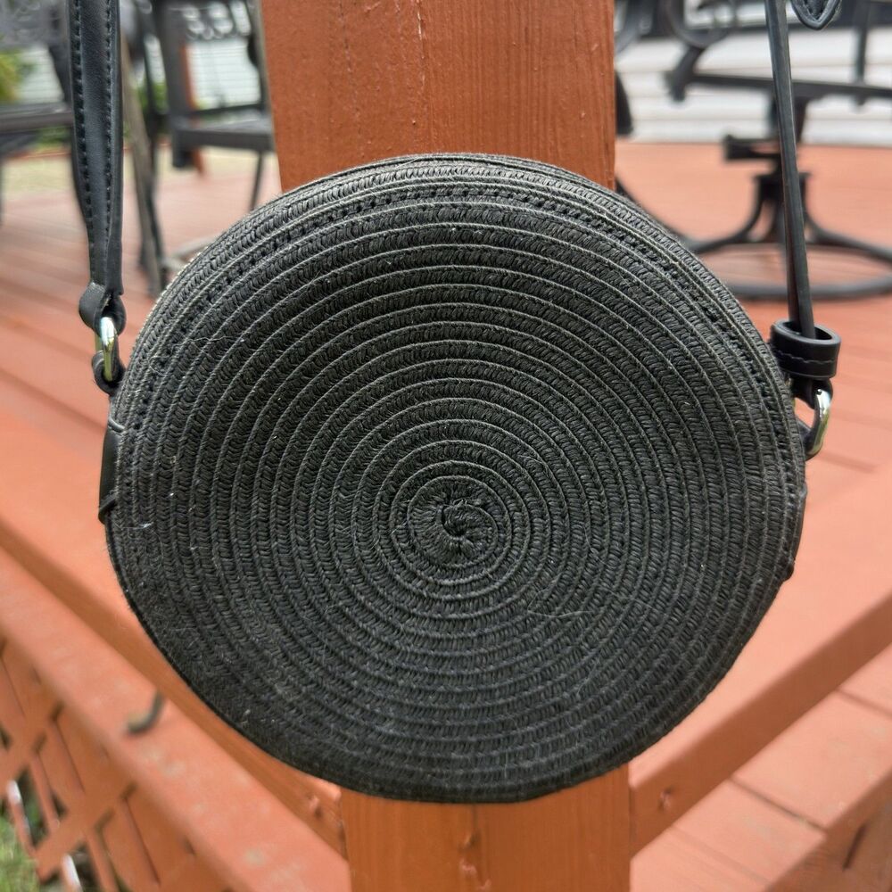 Banana Republic Black Woven Straw Circle Shaped Crossbody Bag
